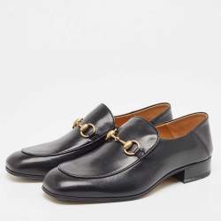 Pre Owned Gucci Black Leather Horsebit Foldable Loafers Size 42