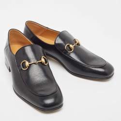 Pre Owned Gucci Black Leather Horsebit Foldable Loafers Size 42
