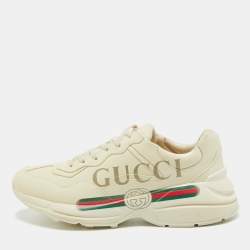 Gucci Cream Leather Logo Print Rhyton Sneakers Size 45