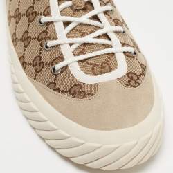 Gucci Beige Canvas and Suede Low Top Sneakers Size 46