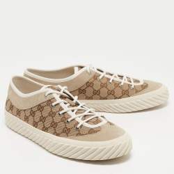 Gucci Beige Canvas and Suede Low Top Sneakers Size 46