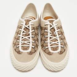 Gucci Beige Canvas and Suede Low Top Sneakers Size 46