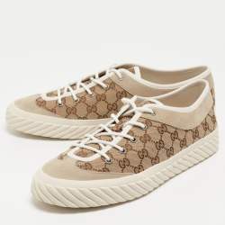 Gucci Beige Canvas and Suede Low Top Sneakers Size 46
