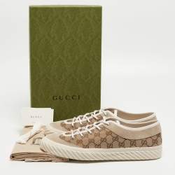 Gucci Beige Canvas and Suede Low Top Sneakers Size 46