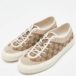 Pre Owned Gucci Gucci Brown/Beige GG Canvas and Suede Sneakers Size 43.5