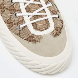 Pre Owned Gucci Gucci Brown/Beige GG Canvas and Suede Sneakers Size 43.5