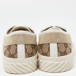 Pre Owned Gucci Gucci Brown/Beige GG Canvas and Suede Sneakers Size 43.5