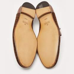 Gucci Brown Mini G Cube Suede Jordaan Loafers Size 44.5