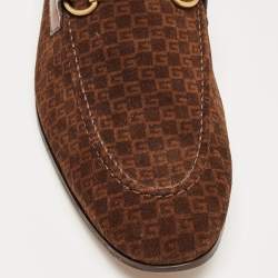 Gucci Brown Mini G Cube Suede Jordaan Loafers Size 44.5