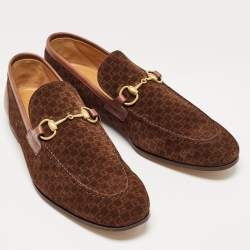 Gucci Brown Mini G Cube Suede Jordaan Loafers Size 44.5