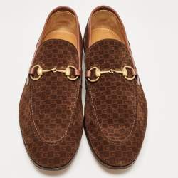 Gucci Brown Mini G Cube Suede Jordaan Loafers Size 44.5