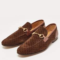 Gucci Brown Mini G Cube Suede Jordaan Loafers Size 44.5