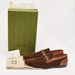 Gucci Brown Mini G Cube Suede Jordaan Loafers Size 44.5