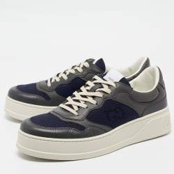 Pre Owned Gucci Blue/Grey Jumbo GG Canvas and Leather Low Top Sneakers Size 44.5
