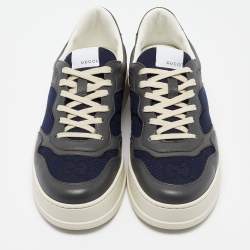 Pre Owned Gucci Blue/Grey Jumbo GG Canvas and Leather Low Top Sneakers Size 44.5
