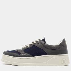 Pre Owned Gucci Blue/Grey Jumbo GG Canvas and Leather Low Top Sneakers Size 44.5