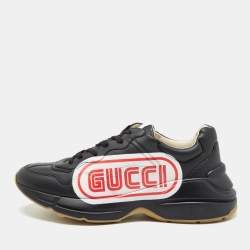 Gucci Black Leather Logo Rhyton Sneakers Size 41