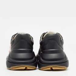 Pre Owned Gucci Black Leather Logo Rhyton Sneakers Size 41