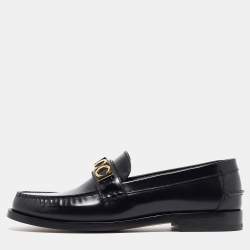 Gucci Black Leather Logo Embellished Cara Loafers Size 43.5