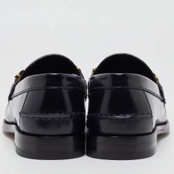 Gucci Black Leather Logo Embellished Cara Loafers Size 43.5