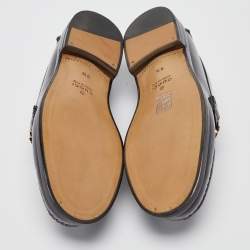 Gucci Black Leather Logo Embellished Cara Loafers Size 43.5
