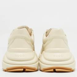 Pre Owned Gucci x Disney Cream Leather Mickey Mouse Rhyton Sneakers Size 47