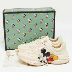 Pre Owned Gucci x Disney Cream Leather Mickey Mouse Rhyton Sneakers Size 47
