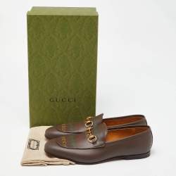 Gucci Brown Leather Jordaan Loafers Size 43.5