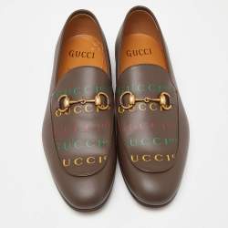 Gucci Brown Leather Jordaan Loafers Size 43.5