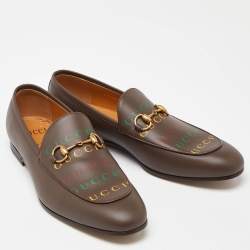Gucci Brown Leather Jordaan Loafers Size 43.5
