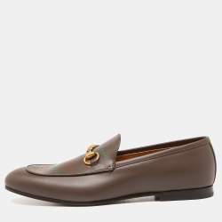 Gucci Brown Leather Jordaan Loafers Size 43.5
