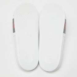 Pre Owned Gucci White Rubber Web Detail Flat Slides Size 44