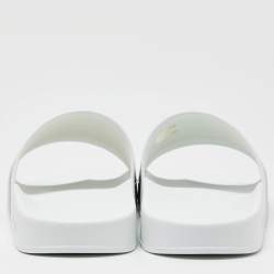 Pre Owned Gucci White Rubber Web Detail Flat Slides Size 44