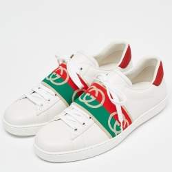 Gucci White Leather Ace Elastic Web Low Top Sneakers Size 43