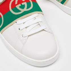 Gucci White Leather Ace Elastic Web Low Top Sneakers Size 43