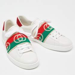 Gucci White Leather Ace Elastic Web Low Top Sneakers Size 43