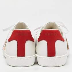 Gucci White Leather Ace Elastic Web Low Top Sneakers Size 43