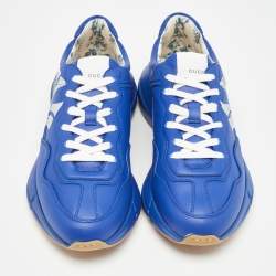 Pre Owned Gucci Blue Leather NY Yankees Rhyton Sneakers Size 41