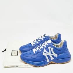 Pre Owned Gucci Blue Leather NY Yankees Rhyton Sneakers Size 41