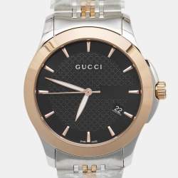 Gucci Black Two Tone Stainless Steel G-Timeless YA126410 Men's Wristwatch 38 mm 