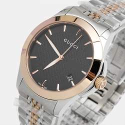 Gucci Black Two Tone Stainless Steel G-Timeless YA126410 Men's Wristwatch 38 mm 