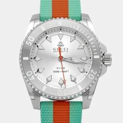 Gucci Silver Stainless Steel Rubber Dive YA136351 Men's Wristwatch 40 mm