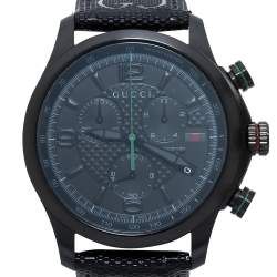 مملوكة مسبقًا ساعة يد رجالية غوتشي "جي-تايمليس واي ايه126244" ستانلس ستيل پي ڨي دي أسود 44 مم