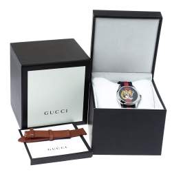 Gucci Black Red Tiger Stainless Steel Le Marche Des Merveilles YA126495 Men's Wristwatch 38 mm