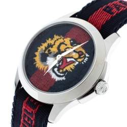 Gucci Black Red Tiger Stainless Steel Le Marche Des Merveilles YA126495 Men's Wristwatch 38 mm