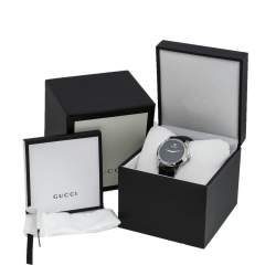 Pre Owned Gucci Black Stainless Steel Leather G-Timeless YA1264031 Men's Wristwatch 38 mm