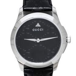 Pre Owned Gucci Black Stainless Steel Leather G-Timeless YA1264031 Men's Wristwatch 38 mm