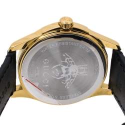 Pre Owned Gucci Black Gold Tone Stainless Steel Leather G-Timeless 126.4 Men's Wristwatch 38 mm
