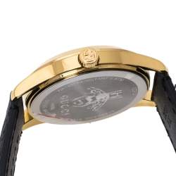 Pre Owned Gucci Black Gold Tone Stainless Steel Leather G-Timeless 126.4 Men's Wristwatch 38 mm