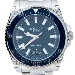 Pre Owned Gucci Blue Stainless Steel Dive 136.2 Men's Wristwatch 45 mm
